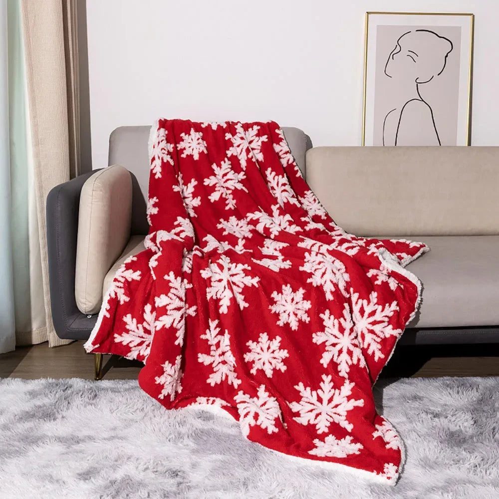 Vikbua™ Juleteppe i ull med snøfnugg til sofa og seng