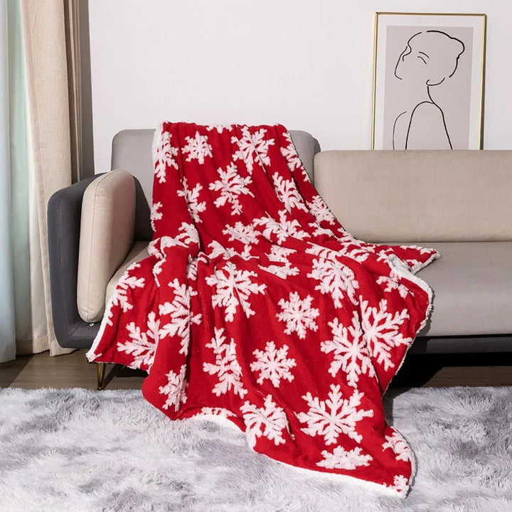 Vikbua™ Juleteppe i ull med snøfnugg til sofa og seng