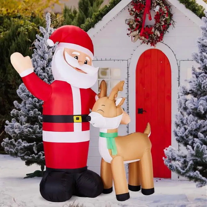 Vikbua Oppblåsbar vinkende nisse med reinsdyr, 190 cm