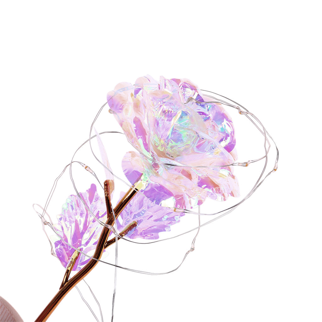 Evig rose i glasskuppel med LED-lys, romantisk gave med trebase