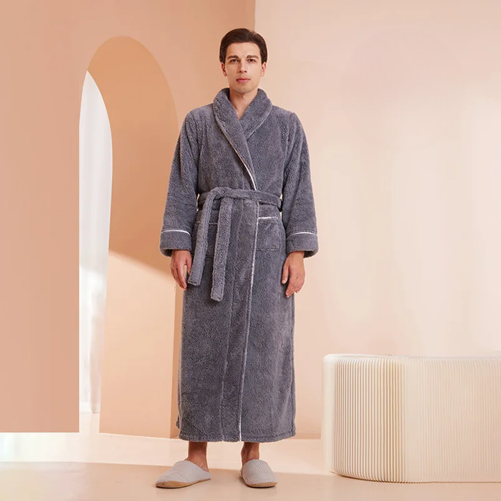Vikbua™ Morgenkåpe i tykk flanellfleece med krage og knytebelte