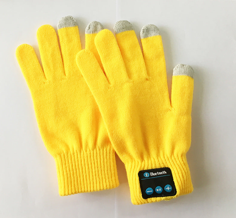 Strikkede hansker med Bluetooth-headset
