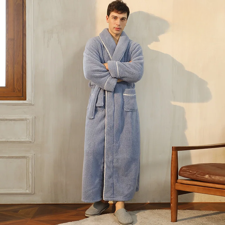Vikbua™ Morgenkåpe i tykk flanellfleece med krage og knytebelte