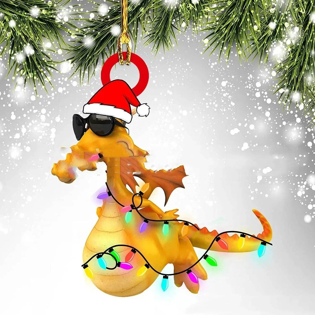 Vikbua™ Juletreheng i akryl med dinosaur og drageegg – 8 cm