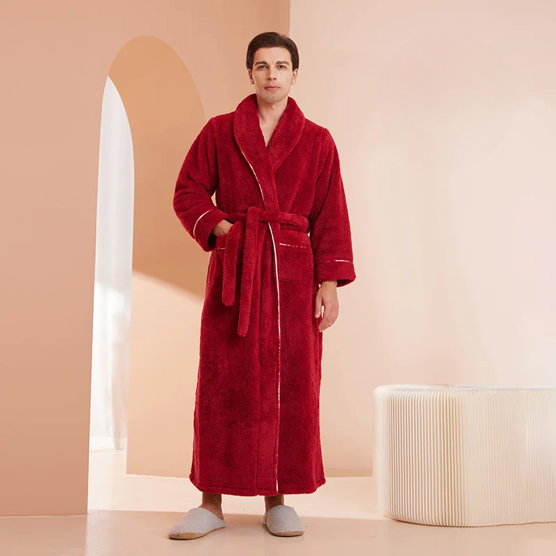 Vikbua™ Morgenkåpe i tykk flanellfleece med krage og knytebelte