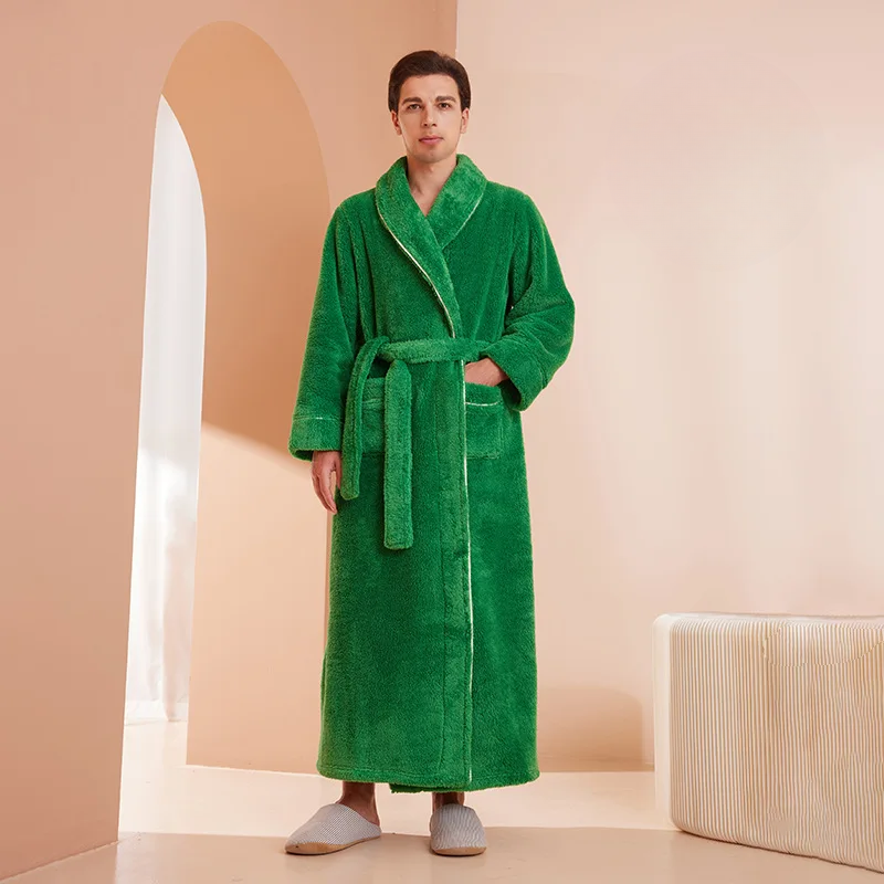 Vikbua™ Morgenkåpe i tykk flanellfleece med krage og knytebelte