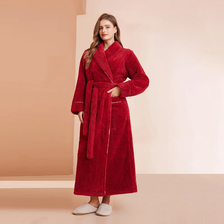 Vikbua™ Morgenkåpe i tykk flanellfleece med krage og knytebelte