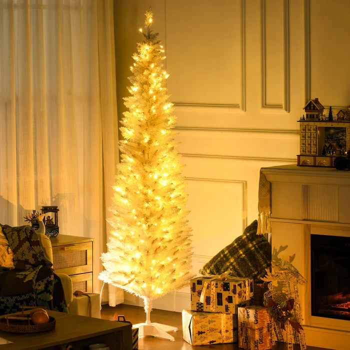 Vikbua Hvitt juletre med 200 varmhvite lys, 183 cm