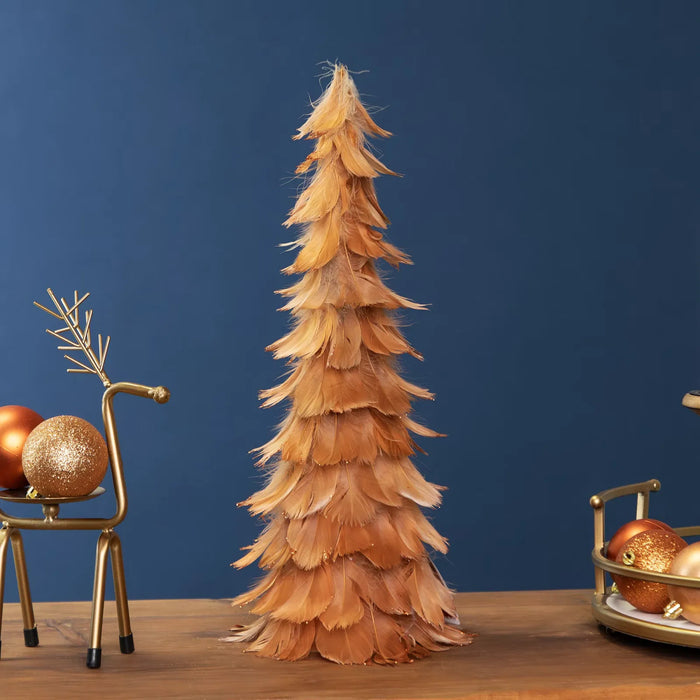 Vikbua Fjærjuletre i rustoransje med ravgult glitter, 41 cm