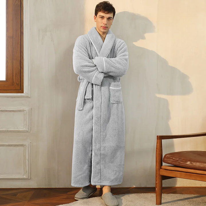 Vikbua™ Morgenkåpe i tykk flanellfleece med krage og knytebelte