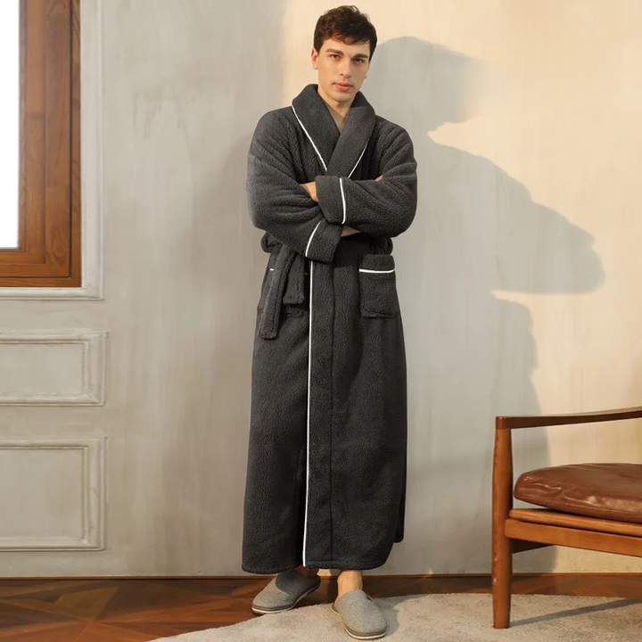 Vikbua™ Morgenkåpe i tykk flanellfleece med krage og knytebelte