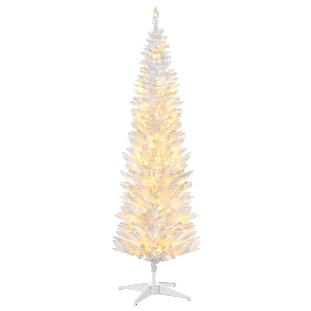Lite hvitt juletre med varmhvite lys