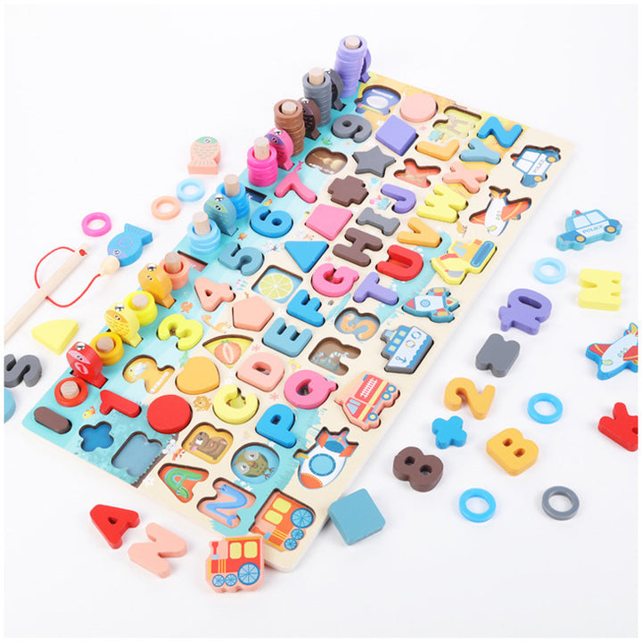 Trebrett med tall og fiskestang
