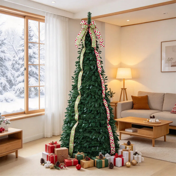 Pop-up juletre med kristtornblader og bånd