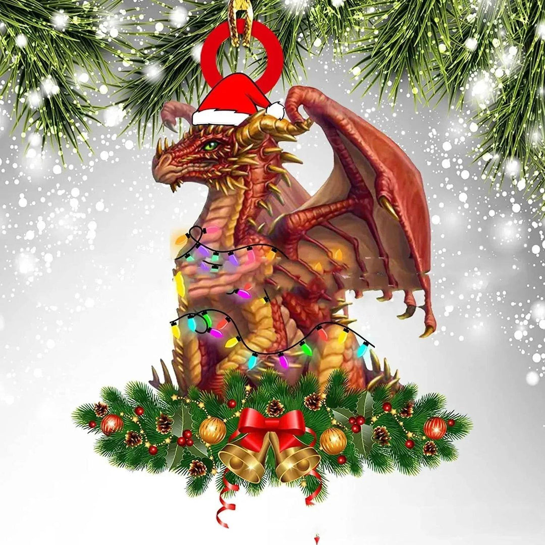 Vikbua™ Juletreheng i akryl med dinosaur og drageegg – 8 cm