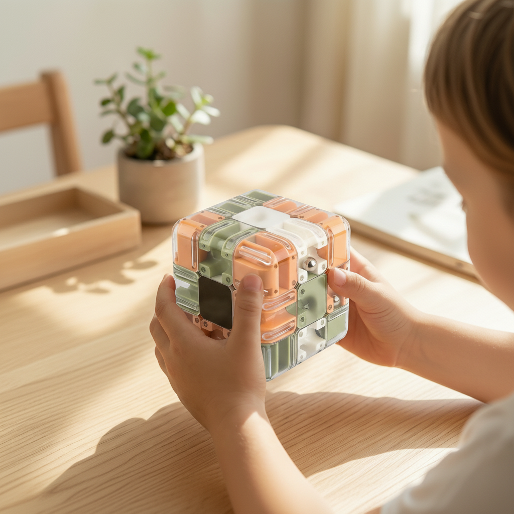 Vikbua™ 3D-labyrintkube med metallkule og labyrint i flere lag