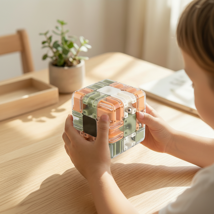 Vikbua™ 3D-labyrintkube med metallkule og labyrint i flere lag