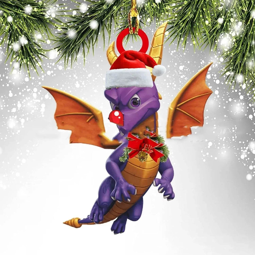 Vikbua™ Juletreheng i akryl med dinosaur og drageegg – 8 cm