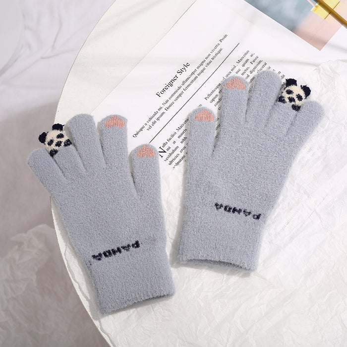 Vikbua Strikkede touchhansker med liten 3D-panda