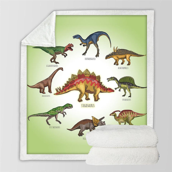 Vikbua Dinosaurpledd til barn med lodden sherpa bak