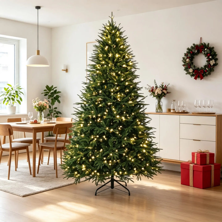 Ekstra fyldig grønt juletre med tusen lys