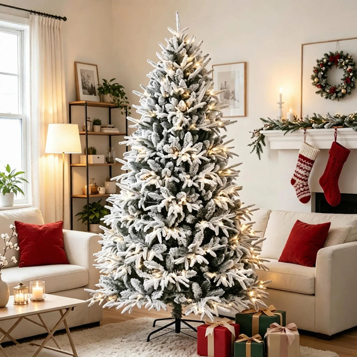 Vikbua Snødekt fyldig juletre 213 cm med 350 varmhvite lys