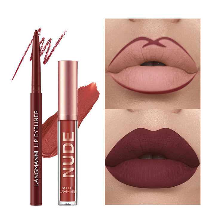 Leppesett med matte leppestifter og lipliners i eske