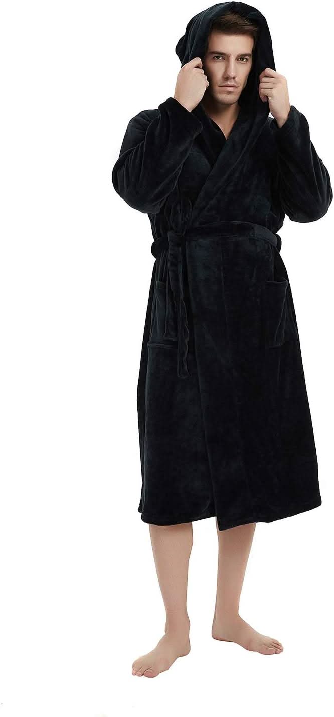 Vikbua™ Fleece morgenkåpe til herre med hette, belte og lommer