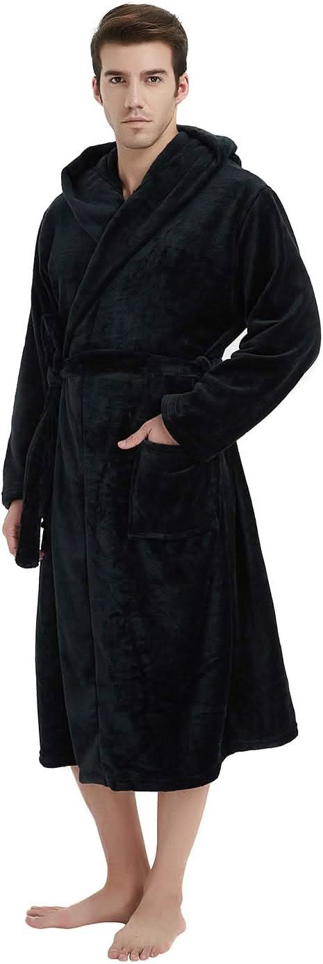 Vikbua™ Fleece morgenkåpe til herre med hette, belte og lommer
