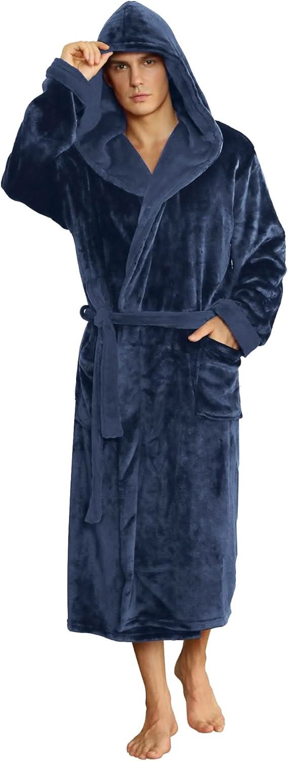 Vikbua™ Fleece morgenkåpe til herre med hette, belte og lommer