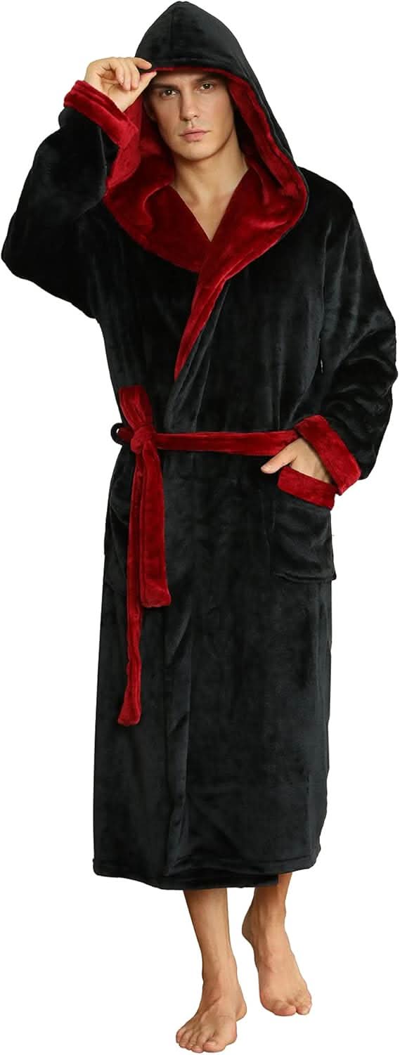 Vikbua™ Fleece morgenkåpe til herre med hette, belte og lommer