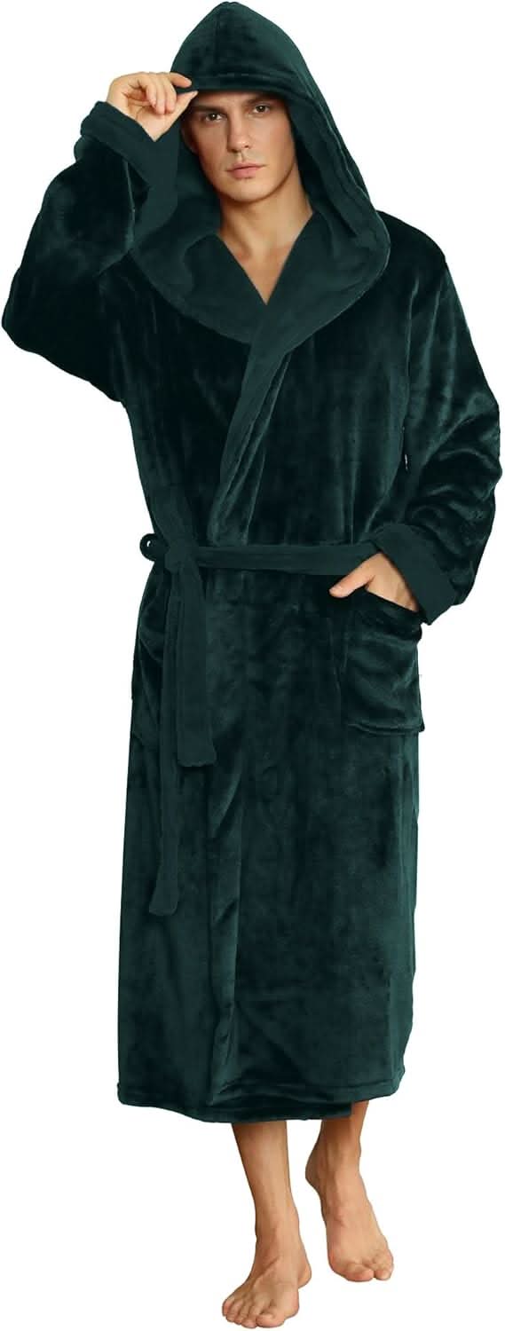 Vikbua™ Fleece morgenkåpe til herre med hette, belte og lommer