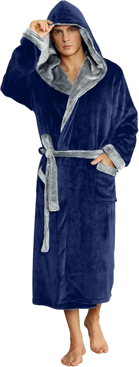 Vikbua™ Fleece morgenkåpe til herre med hette, belte og lommer