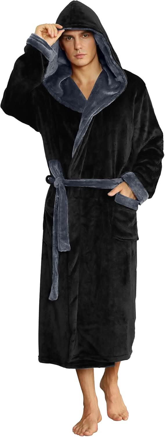 Vikbua™ Fleece morgenkåpe til herre med hette, belte og lommer