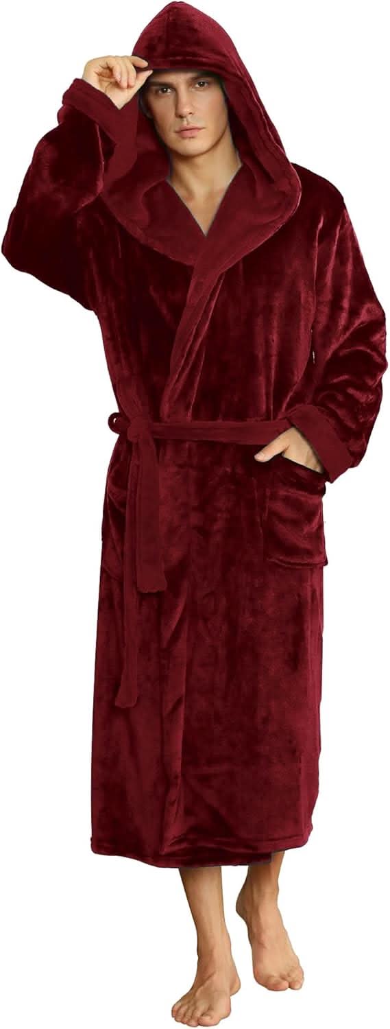 Vikbua™ Fleece morgenkåpe til herre med hette, belte og lommer