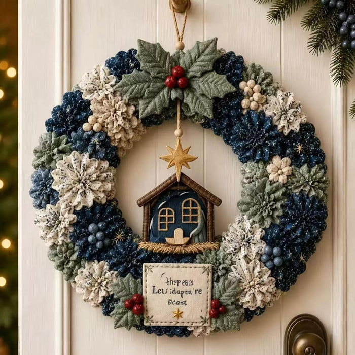 Vikbua Julekrans i stoff å lage selv med figur