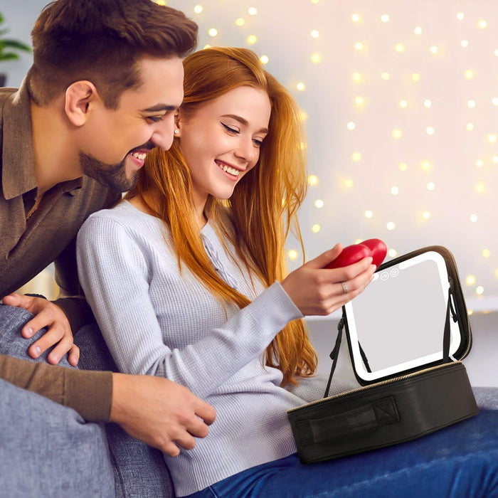 Vikbua™ Sminkeveske med LED-speil, USB-lading og holdere til børster