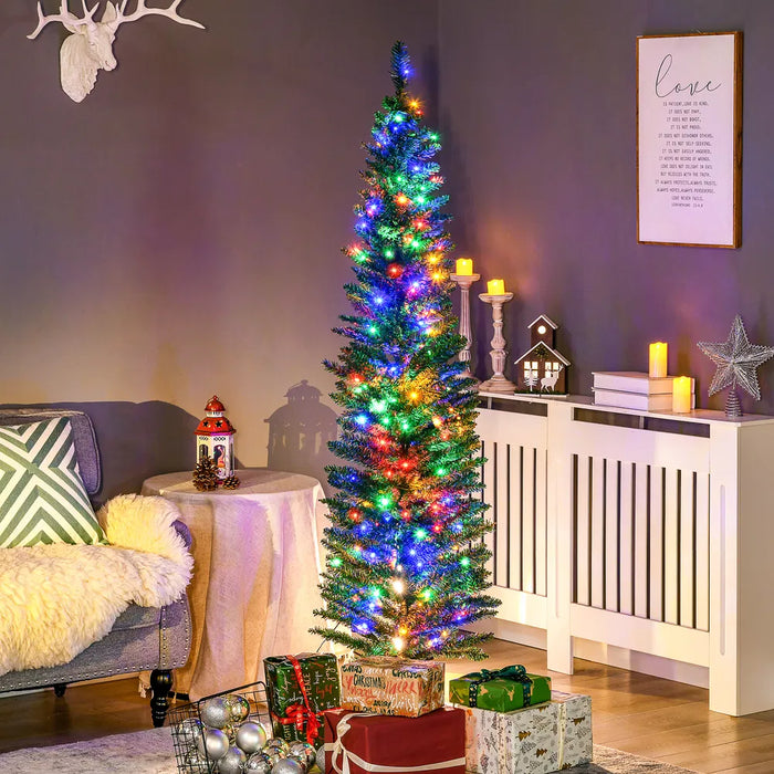 Vikbua Smalt juletre med 150 fargerike lys, 180 cm