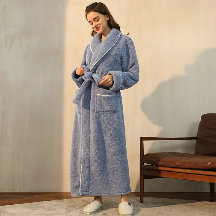 Vikbua™ Morgenkåpe i tykk flanellfleece med krage og knytebelte