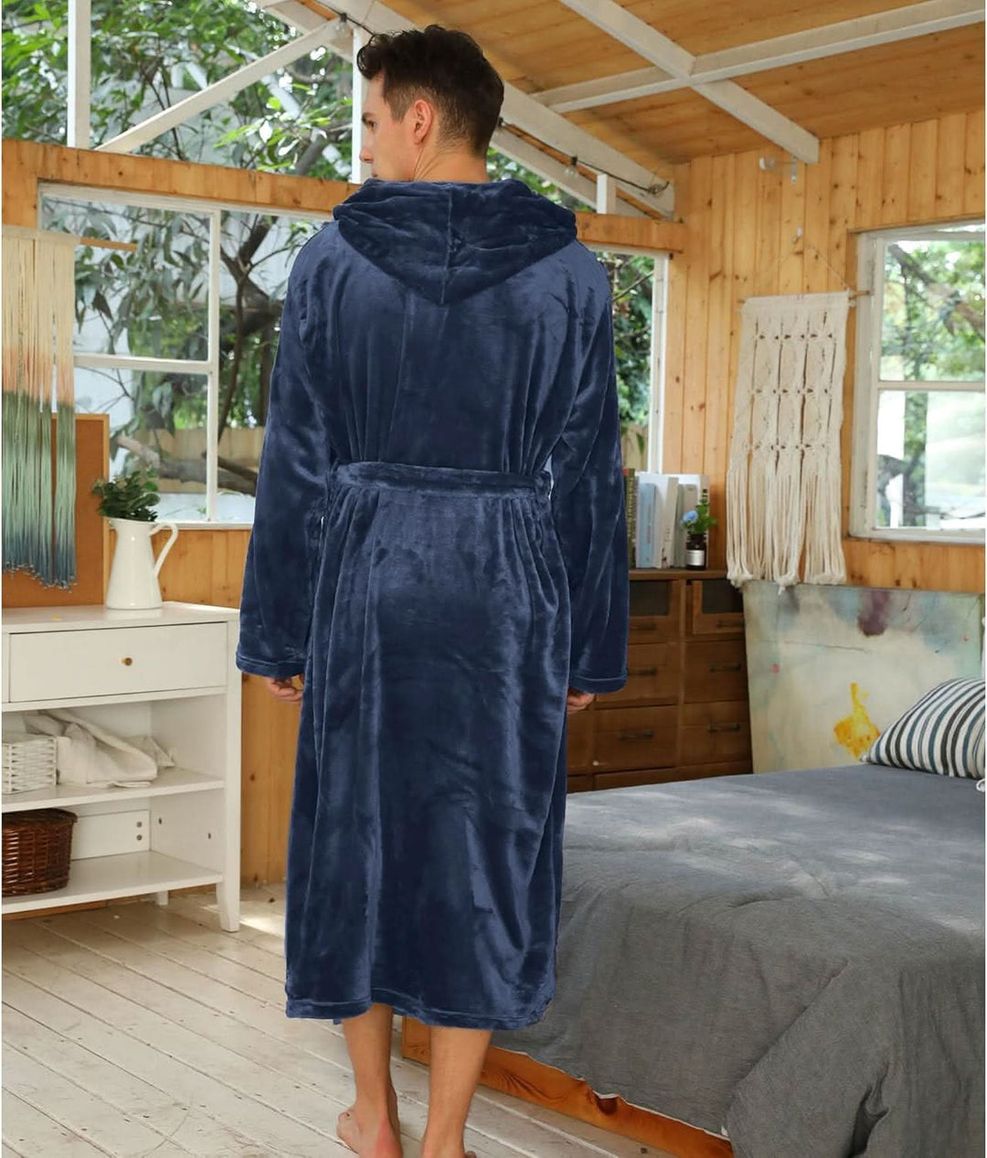 Vikbua™ Fleece morgenkåpe til herre med hette, belte og lommer