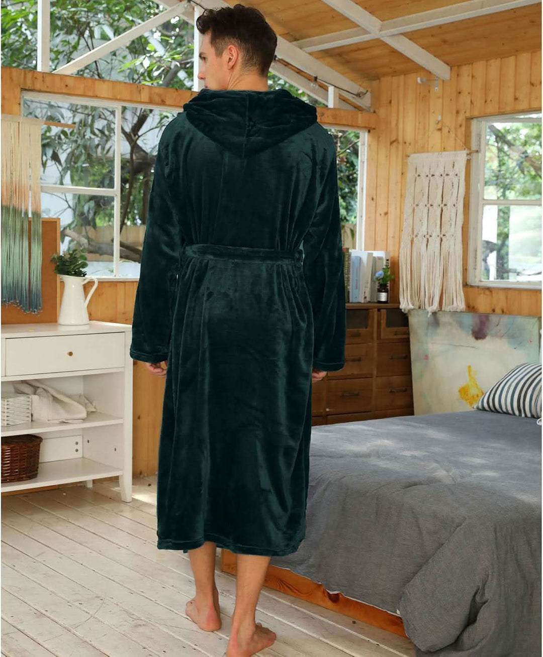Vikbua™ Fleece morgenkåpe til herre med hette, belte og lommer