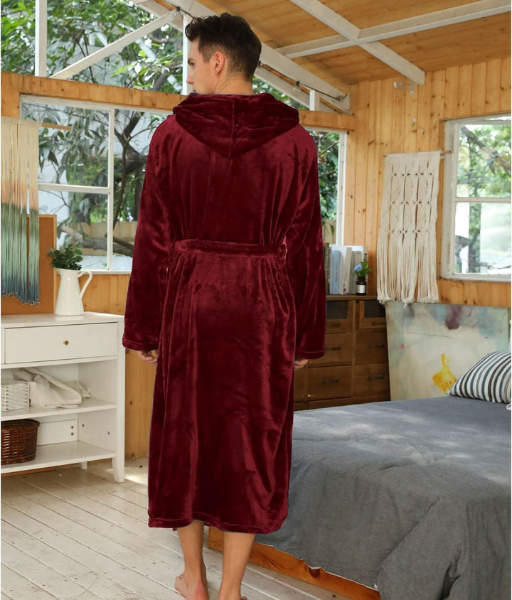 Vikbua™ Fleece morgenkåpe til herre med hette, belte og lommer