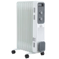 Hvit oljefylt radiator med ni ribber