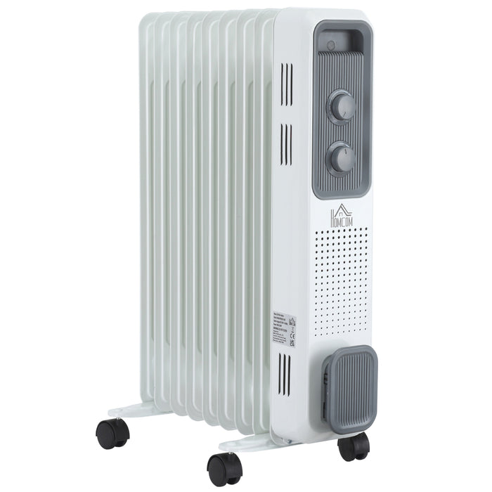 Vikbua Hvit oljefylt radiator 2000 W med 9 ribber på hjul