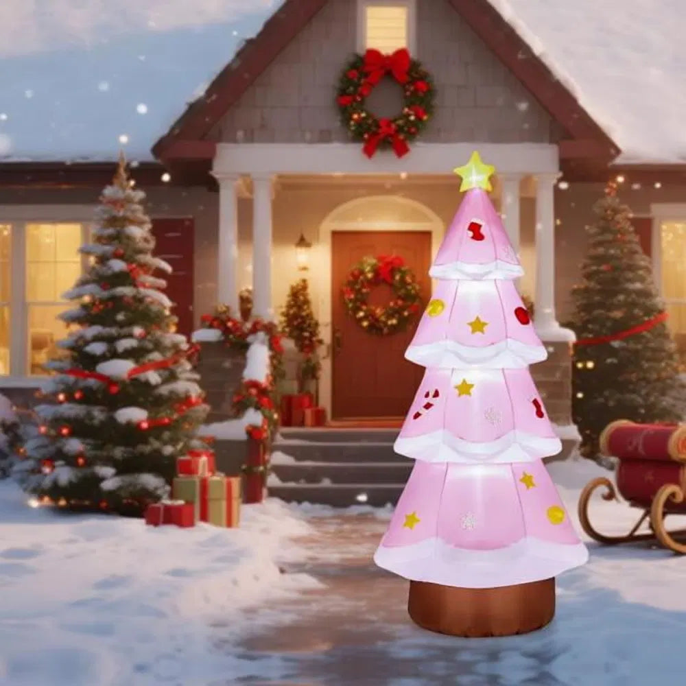Oppblåsbart rosa juletre med pynt