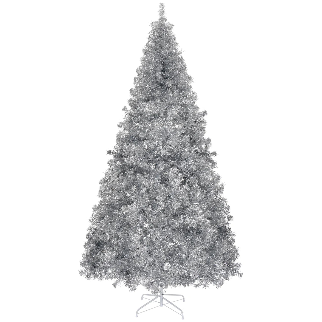 Sølvfarget kunstig juletre med metallfot