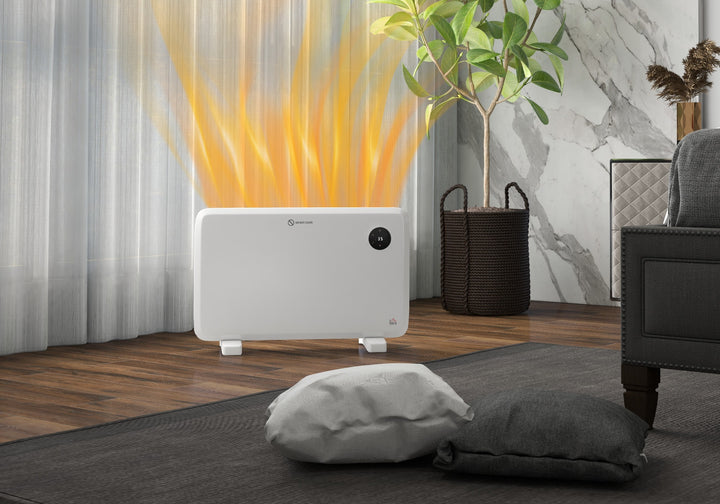 Hvit slank panelovn med touchpanel