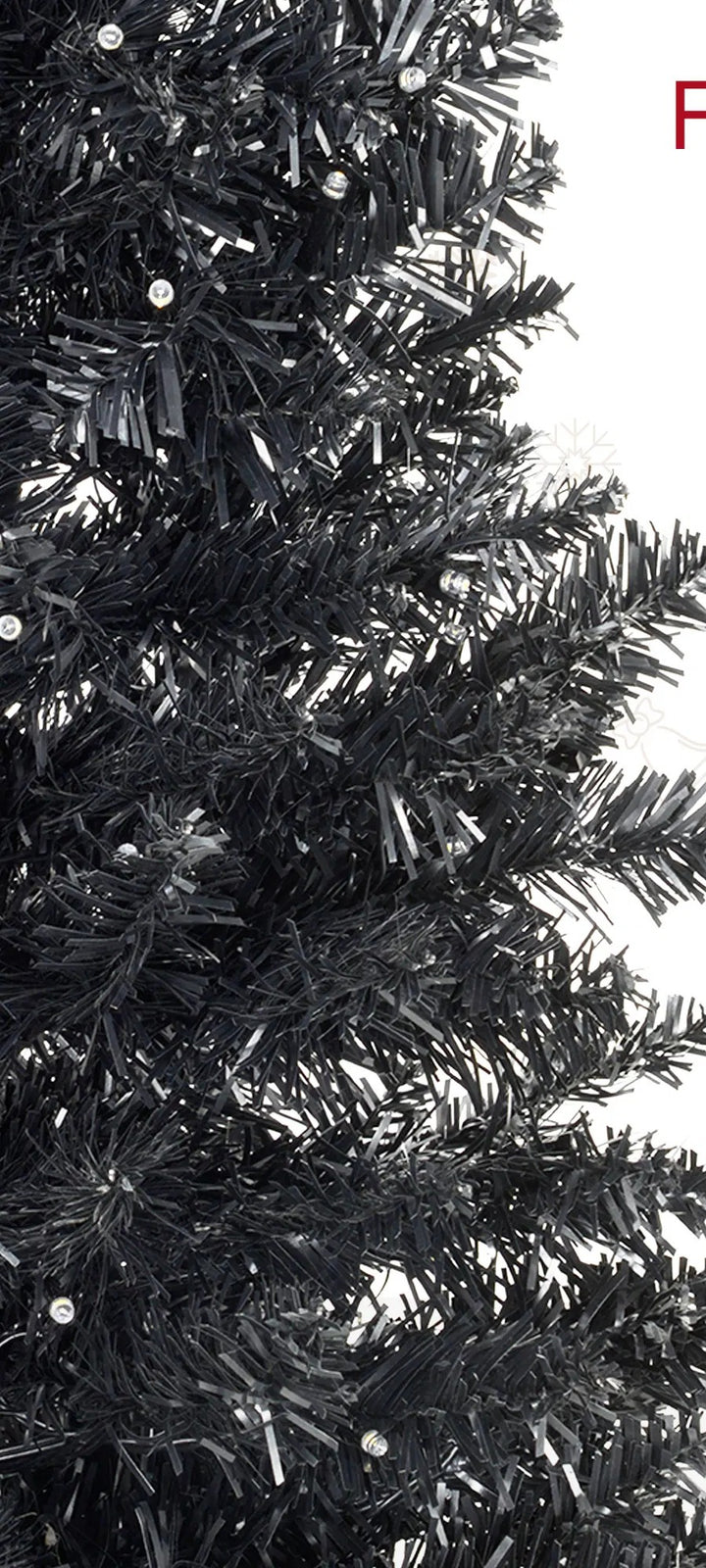 Smalt svart juletre med varmhvite lys