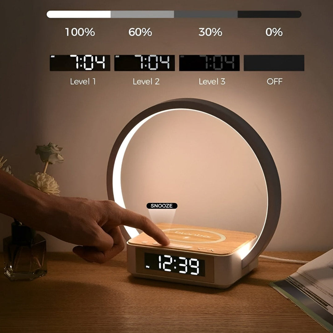 Vikbua™ Nattbordslampe 3-i-1 med trådløs lader og vekkerklokke