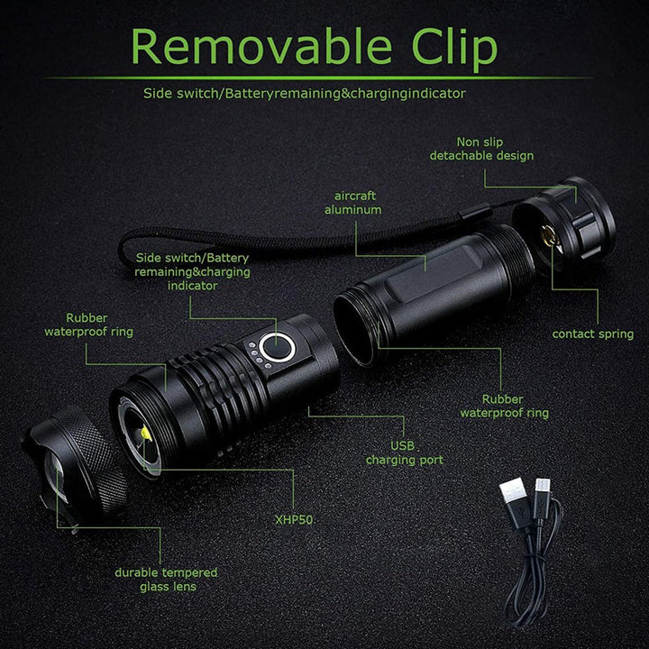 Vikbua™ Oppladbar vanntett LED-lommelykt med zoom og 5 moduser